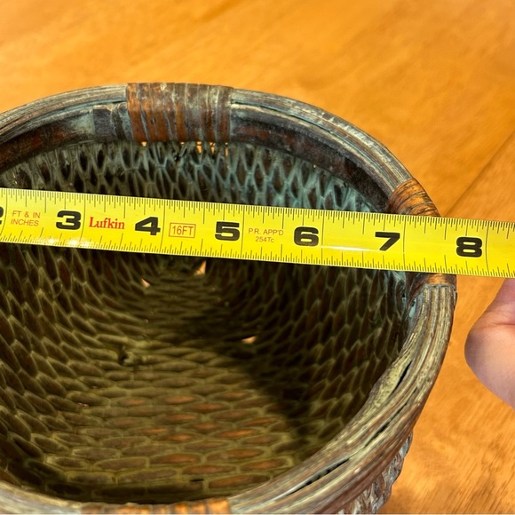 Teal painted Wicker Basket And Decorative Wooden Ball - Picture 7 of 8